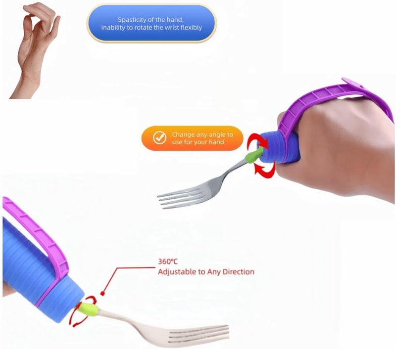 LUCKIEST MAP Bendable Adaptive Utensils Spoons Forks Set,Left and Right Handed, for Hand Tremors & Muscle Weakness,Arthritis,Stroke,Parkinson,360 Degree Rotation Weighted Rubber Strap,Eating & Drinking Aids - Image 5